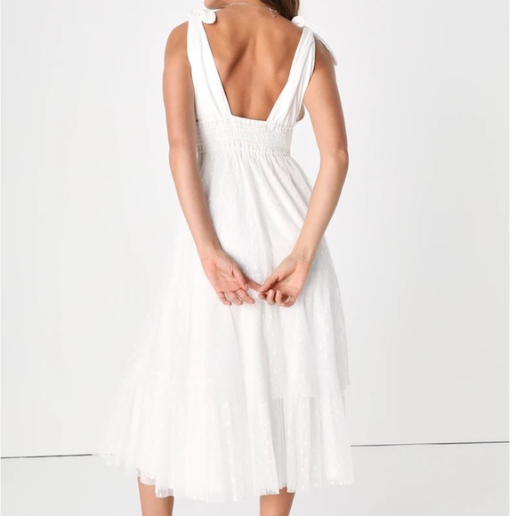 White Swiss dot tie strap tiered midi dress NWT - Picture 4 of 9